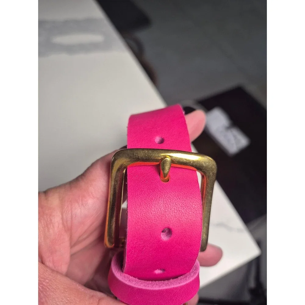 Molly & Stitch Butter Leather Dog Collar Flamingo Pink Brass XXL Made in Austria
